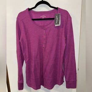 Eddie Bauer Women's Soft Ribbed Long Sleeve Scoop Snap Henley Shirt Purple XL